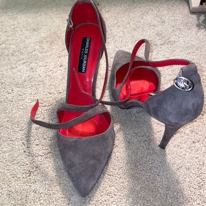 Gray pump with cross foot buckle strap